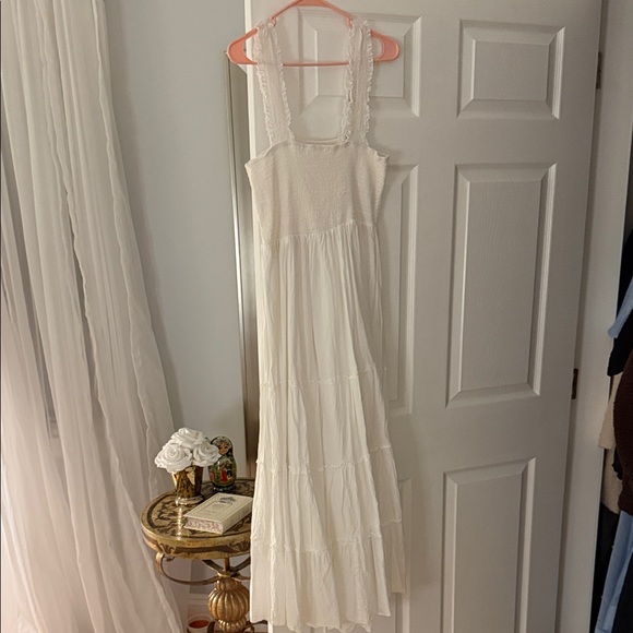 Dresses & Skirts - Sleeveless Cream Tiered Maxi Dress with Lace Straps